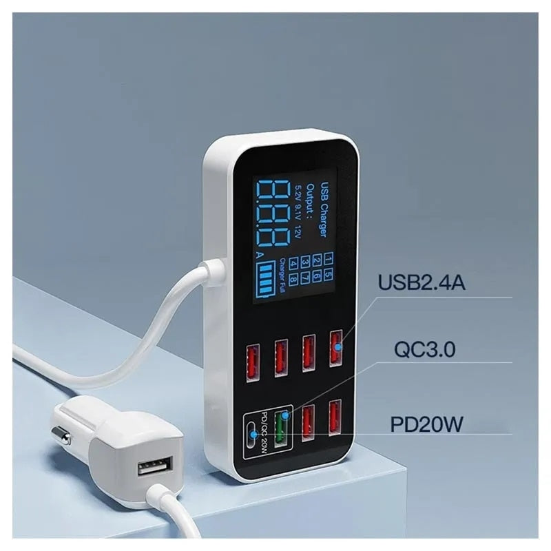 8-Port PD+QC3.0 Car Charger with LED Display 7