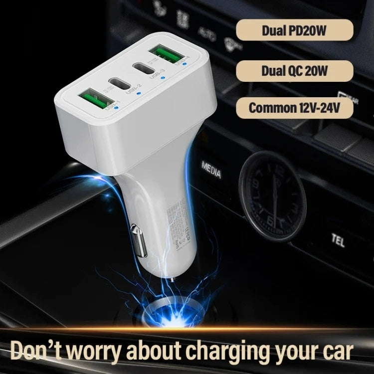 4-Port Car Charger (2 Ports PD + 2 Ports QC3.0 ) White 4
