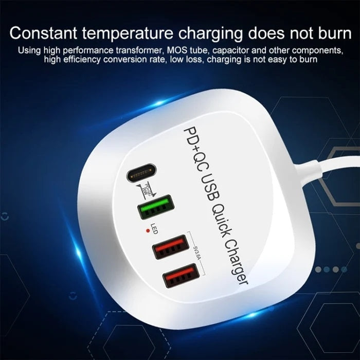 4-Port PD+QC3.0 Charger 40W with AU AC Adapter 4