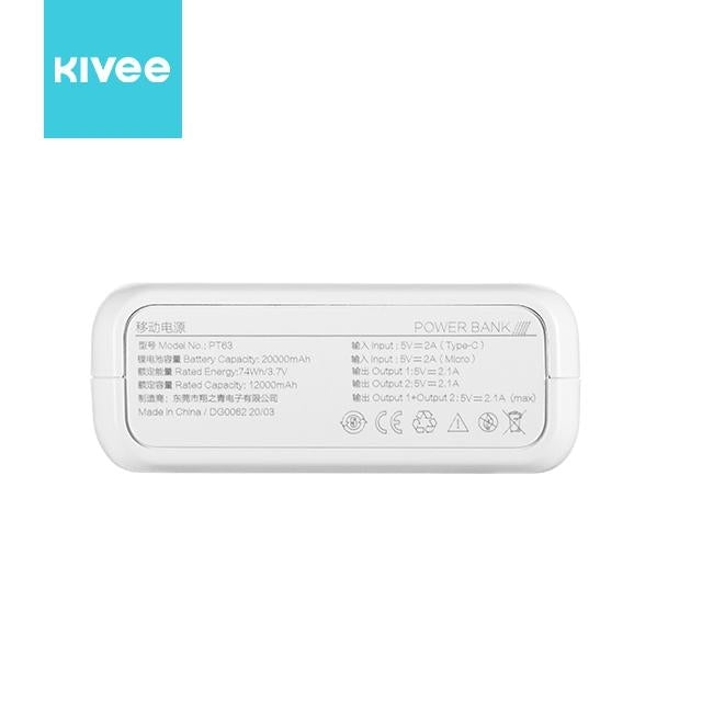 KIVEE PT63 20000mAh Power Bank White 3