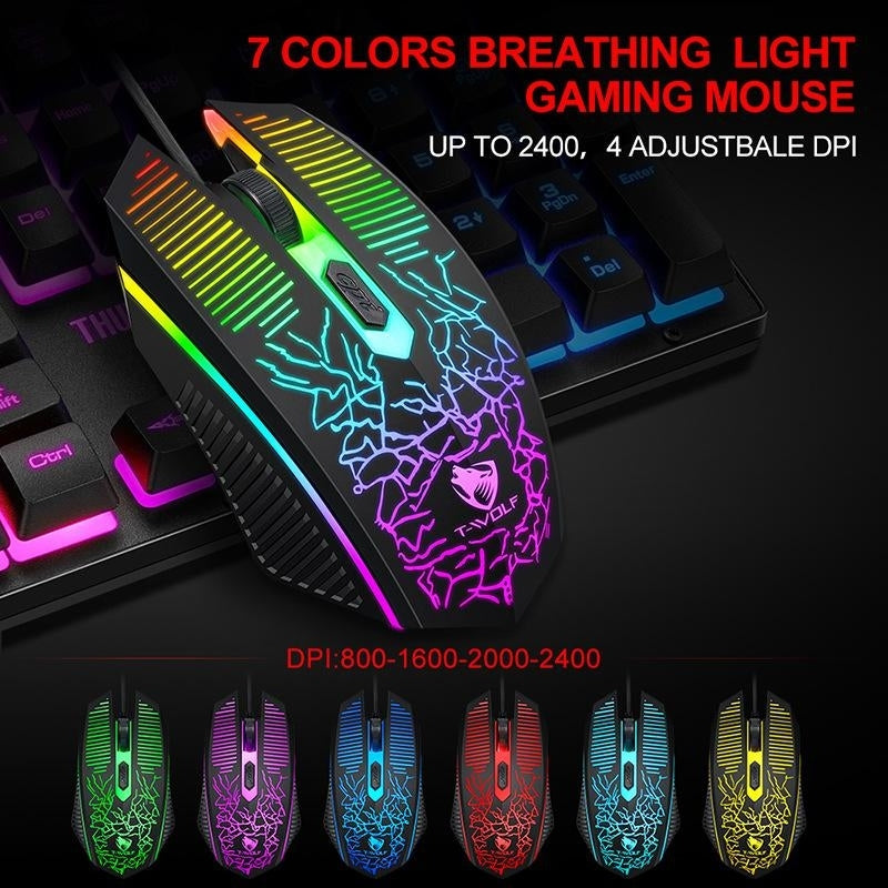 T-Wolf TF400 4-pcs Rainbow Keyboard/Mouse/Headphone/Mouse Pad Kit Set 3