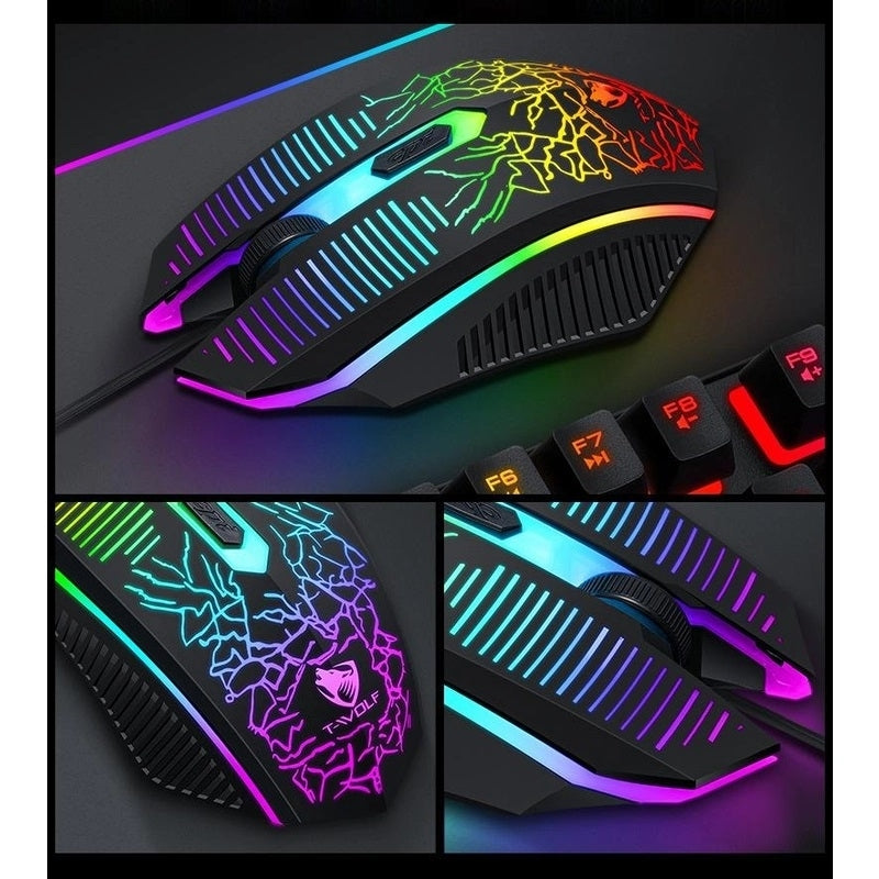 T-Wolf TF400 4-pcs Rainbow Keyboard/Mouse/Headphone/Mouse Pad Kit Set 6