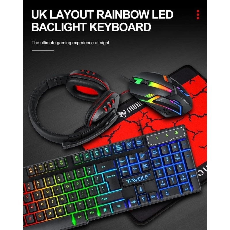 T-Wolf TF800 RGB 4-pcs Gaming Keyboard/Mouse/Headphone/Mouse Pad Kit Set 4