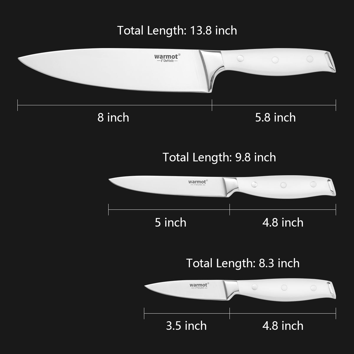 Warmot 3 Piece Ultra Sharp Chefs Knife Set with Gift Box (888-3) 3