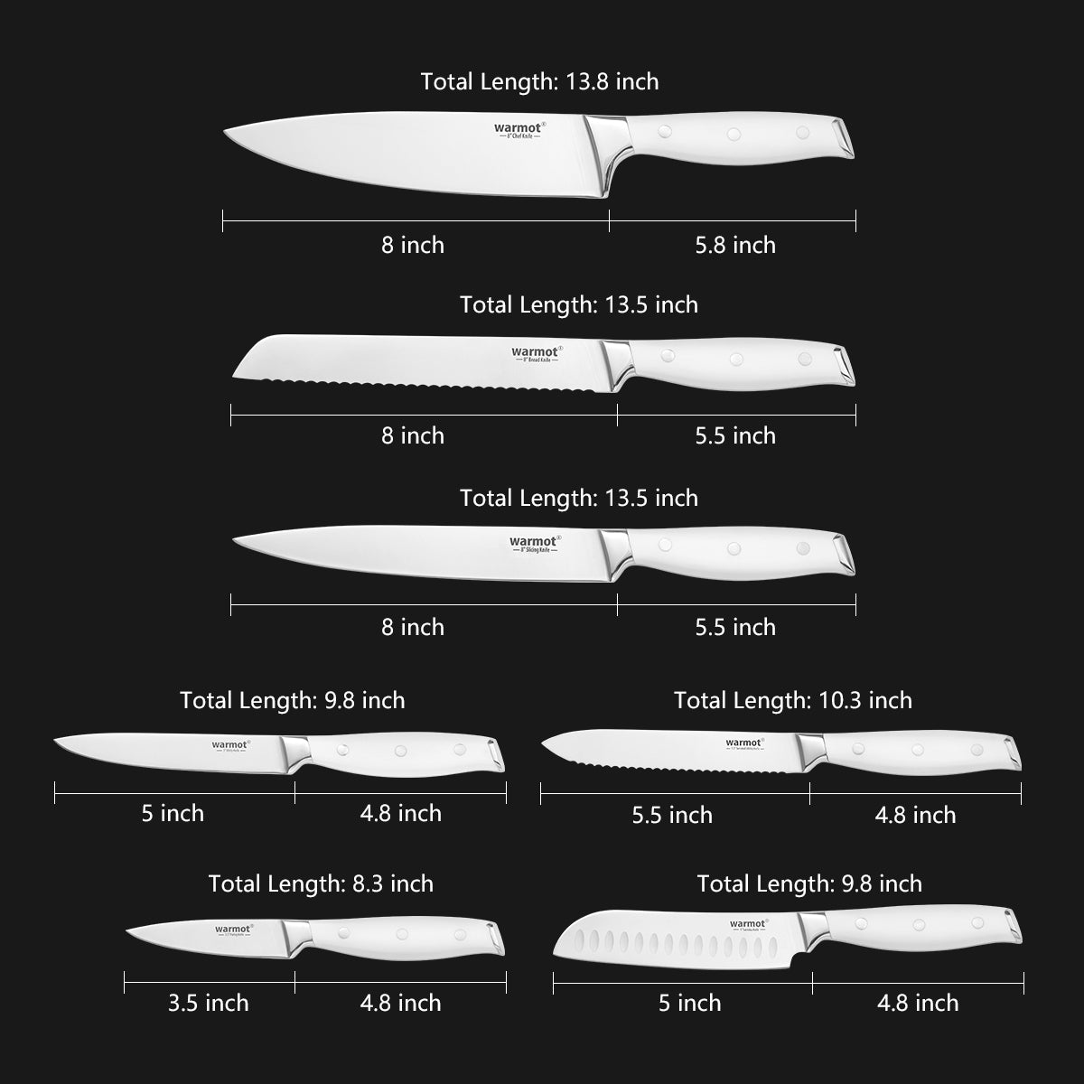 Warmot 7-Piece Ultra Sharp Chefs Knife Set with Gift Box (888-7) 3