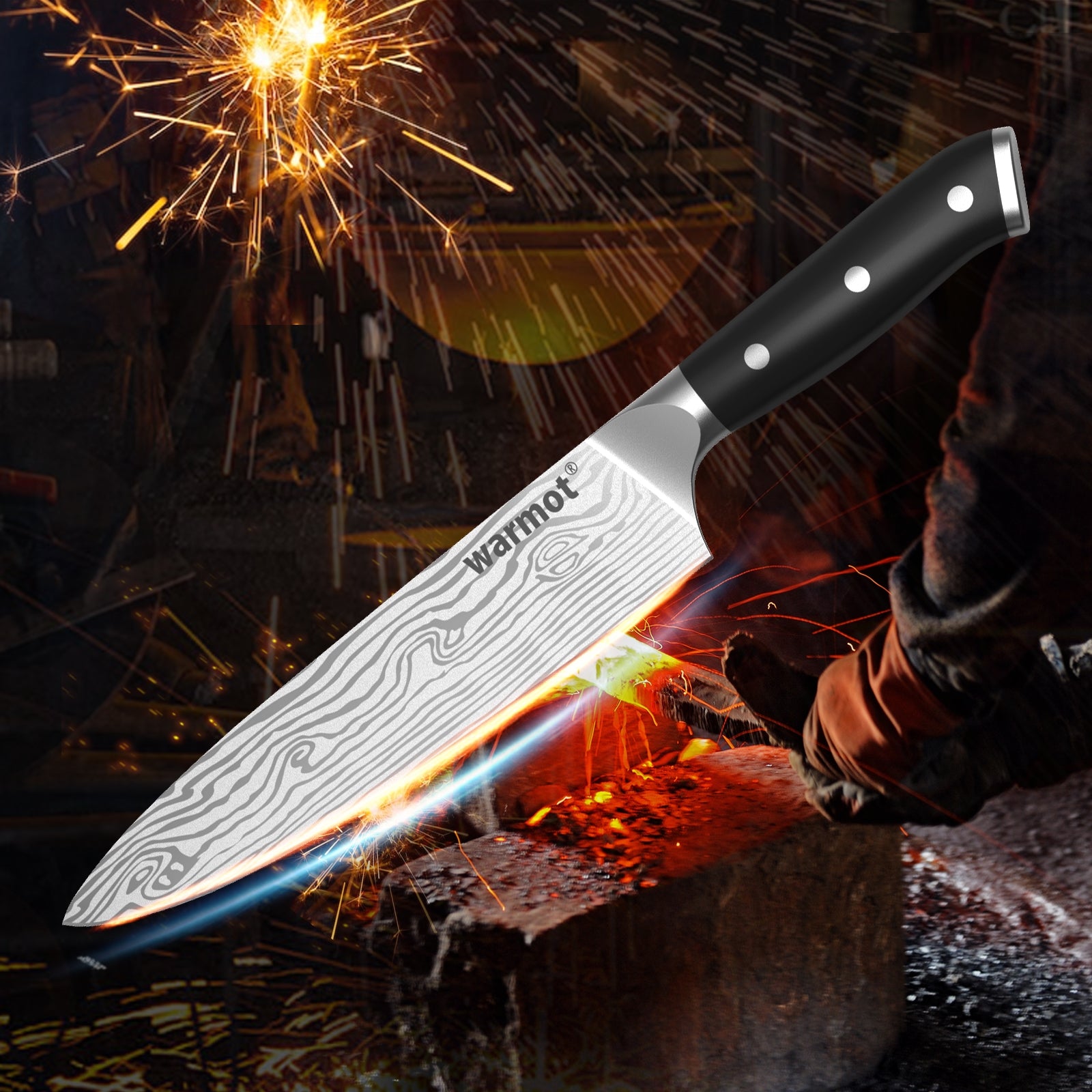 Warmot 3-Piece High Carbon Stainless Steel Cooking Knife Triple Riveted Handle with Gift Box(997-3) 4