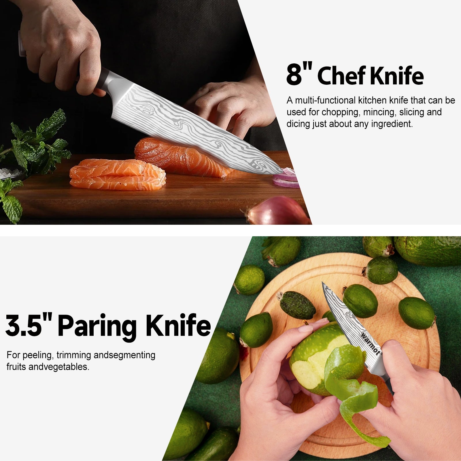 Warmot 3-Piece High Carbon Stainless Steel Cooking Knife Triple Riveted Handle with Gift Box(997-3) 8