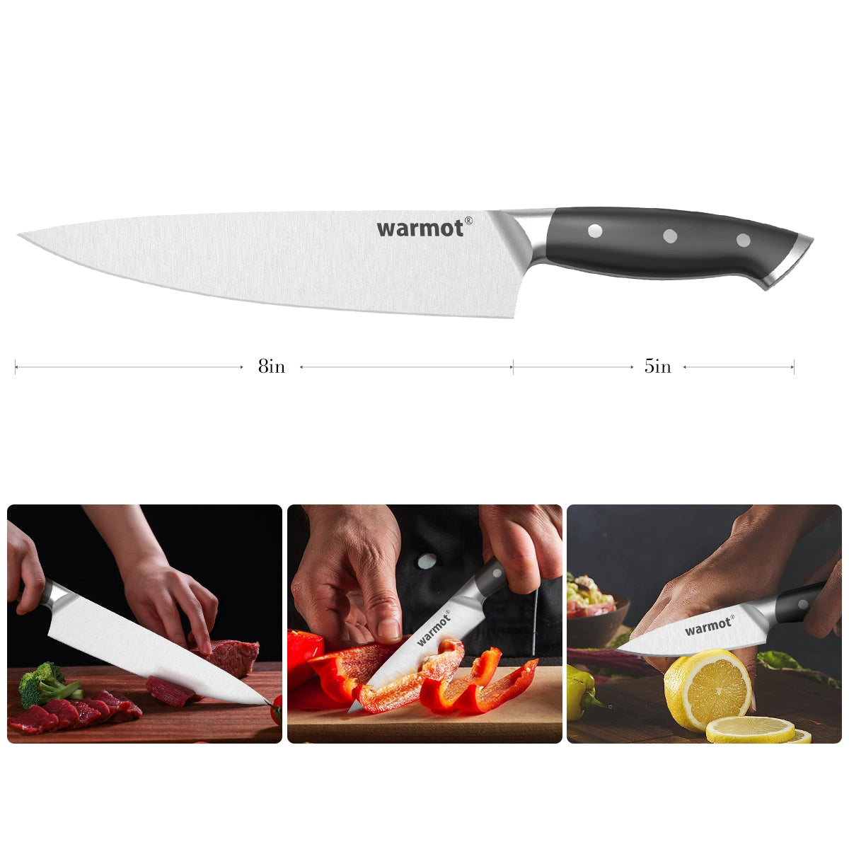 Warmot 3-Piece High Carbon Stainless Steel Ultra Chef Knife Set with Gift Box (317-3) 7