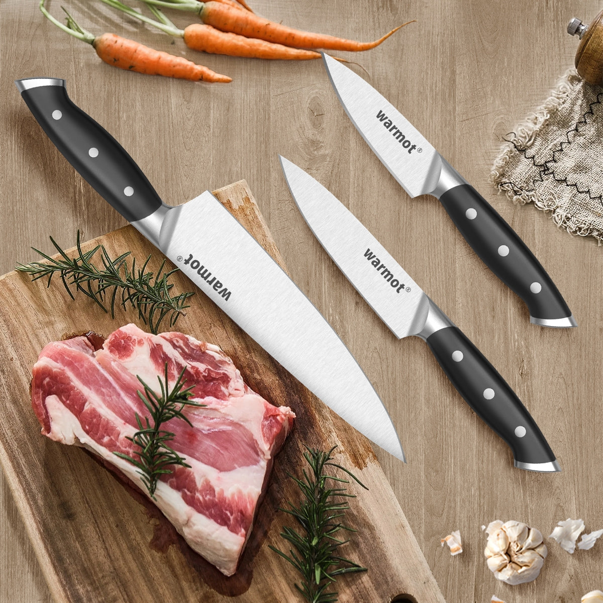 Warmot 3-Piece High Carbon Stainless Steel Ultra Chef Knife Set with Gift Box (317-3) 9