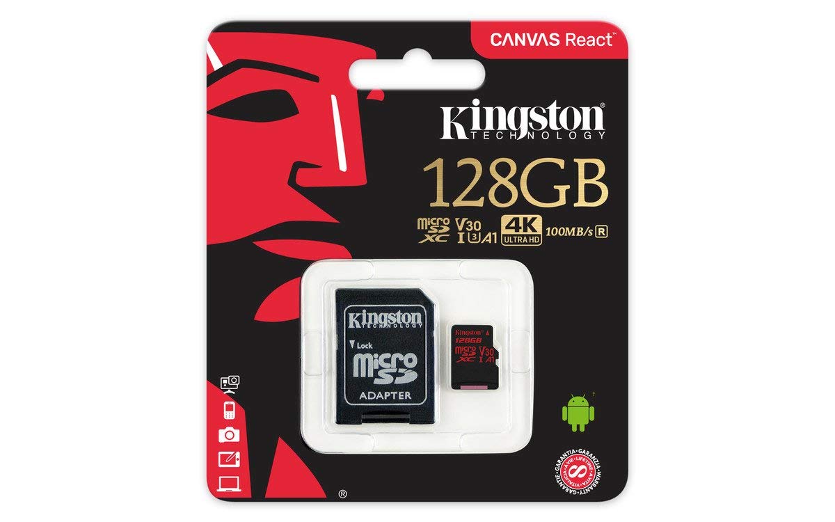 KINGSTON  Canvas React: MicroSD 128GB , 100MB/s read and 70MB/s write with SD adapter  SDCR/128GB 3