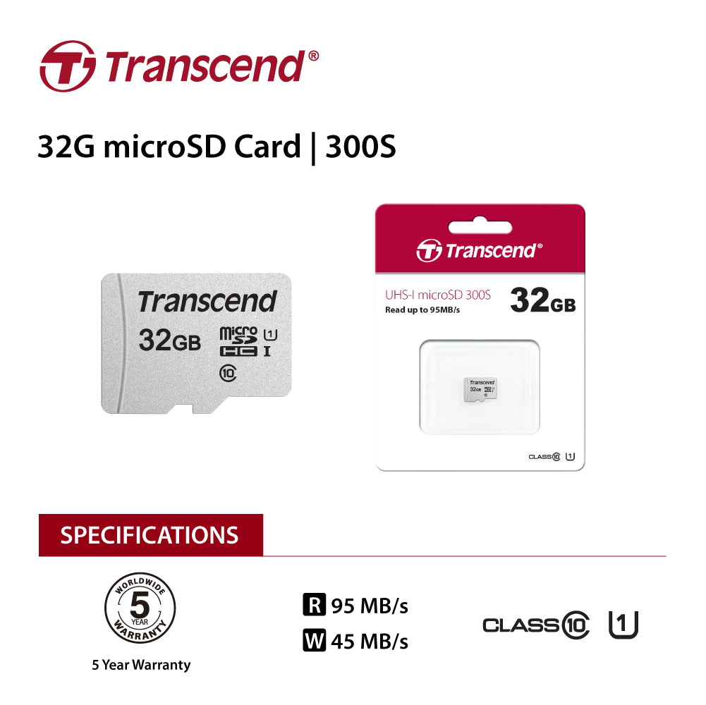 TRANSCEND TS32GUSD300S 32GB UHS-I U1 microSD w/o Adapter  (microSDHC I, C10, U1) 3