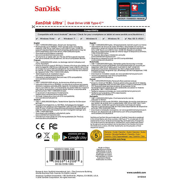 SanDisk 256GB Dual  USB 3.1 Type-C Flash Drive -SDDDC2-256G 3