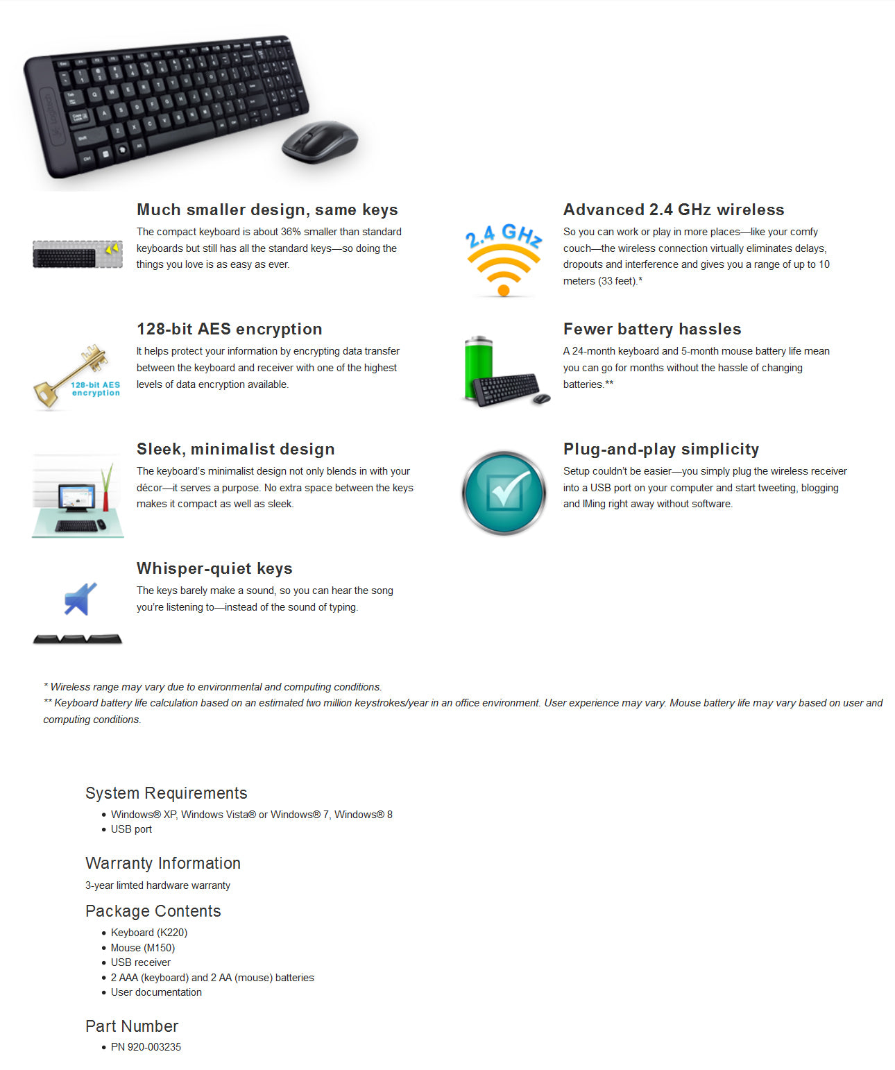 Logitech MK220 Wireless keyboard mouse (920-003235) 3