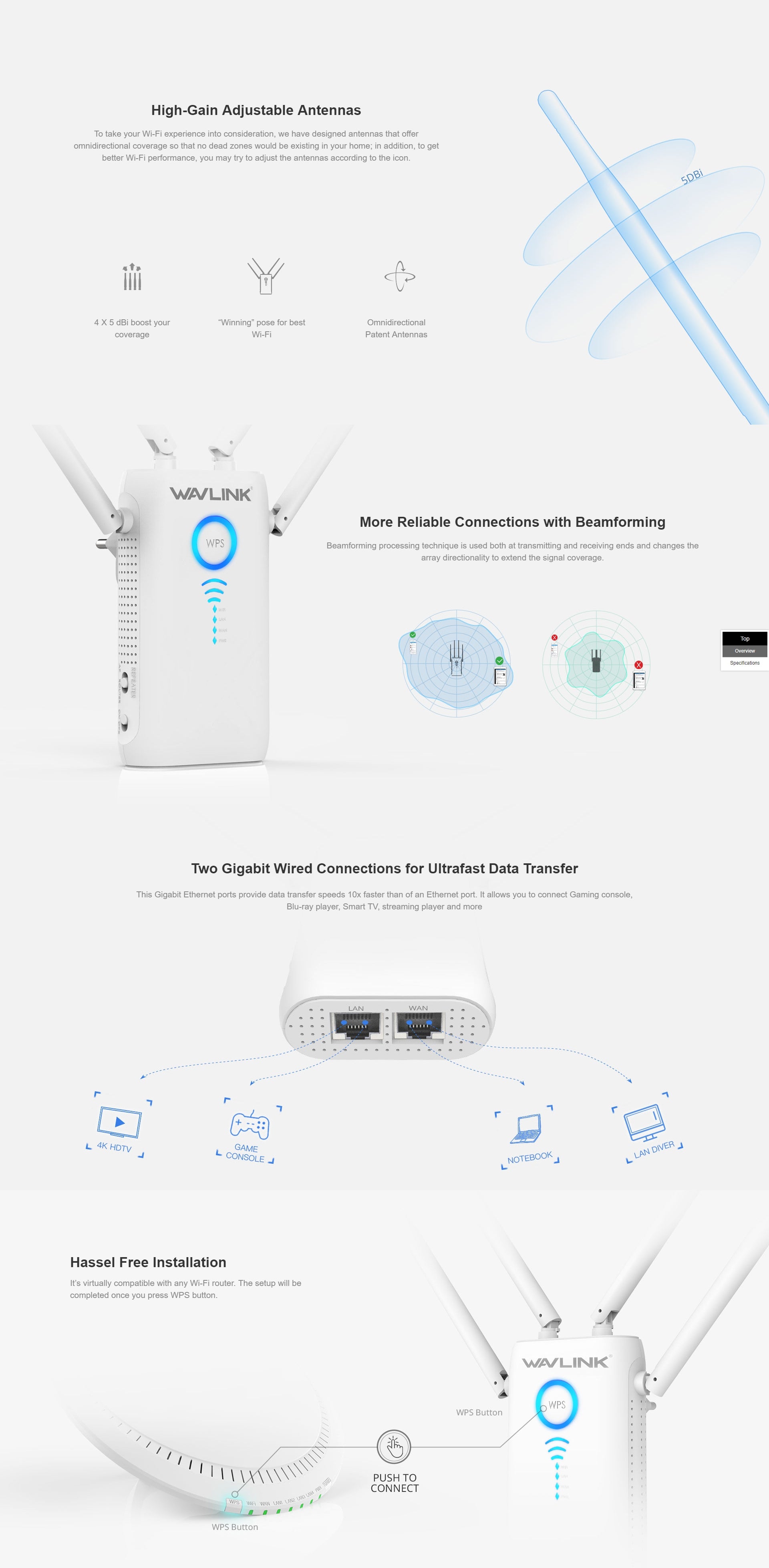 WAVLINK AC1200 Dual Gigabit Ethernet Ports Wi-Fi Range Extender (WL-WN579G3) 3