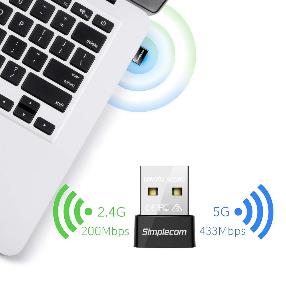 Simplecom NW602 AC600 Dual Band Nano USB WiFi Wireless Adapter 5