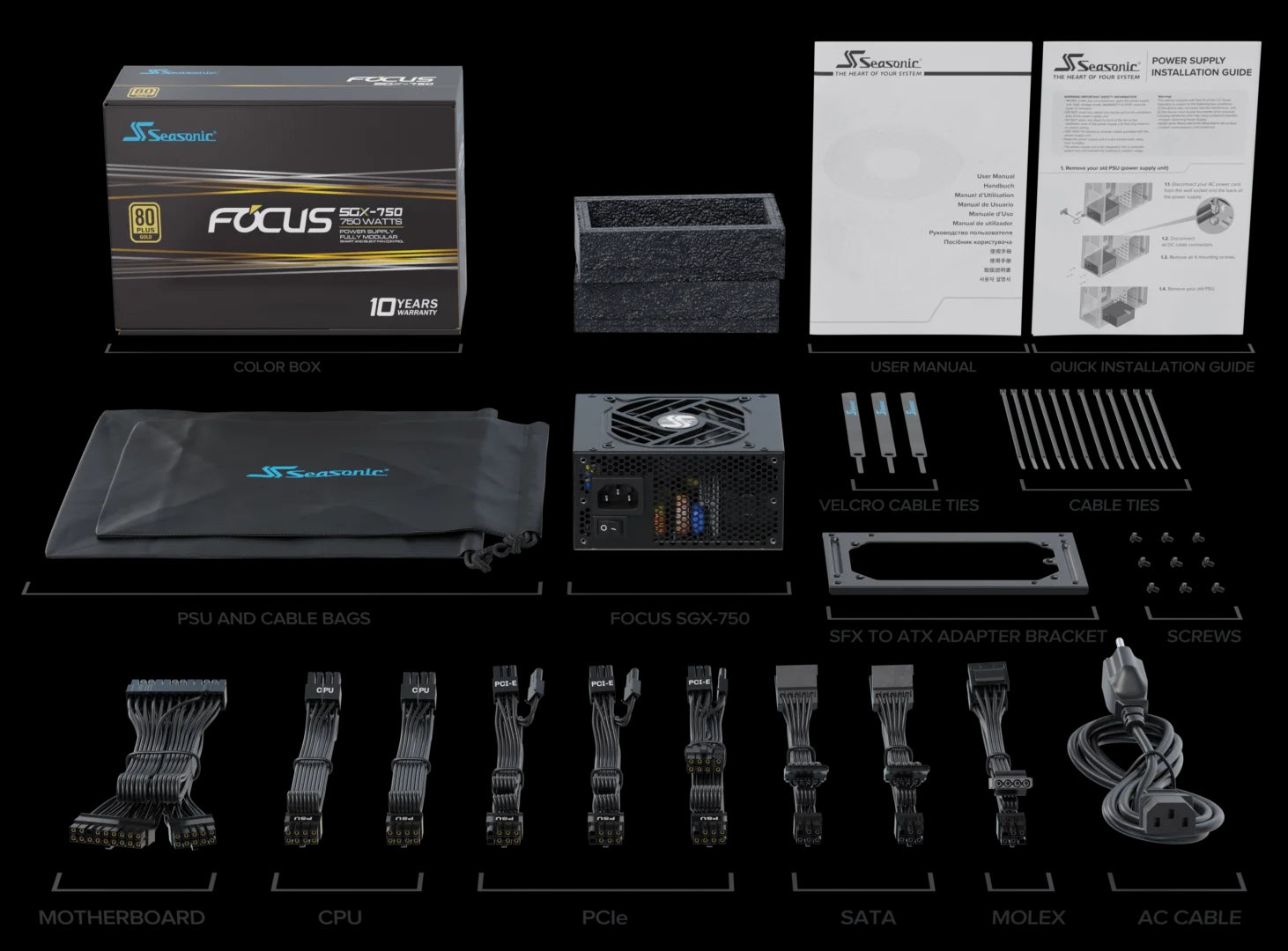 Seasonic FOCUS SGX-750 (2021) 750W Modular 80 Plus Gold PSU 8