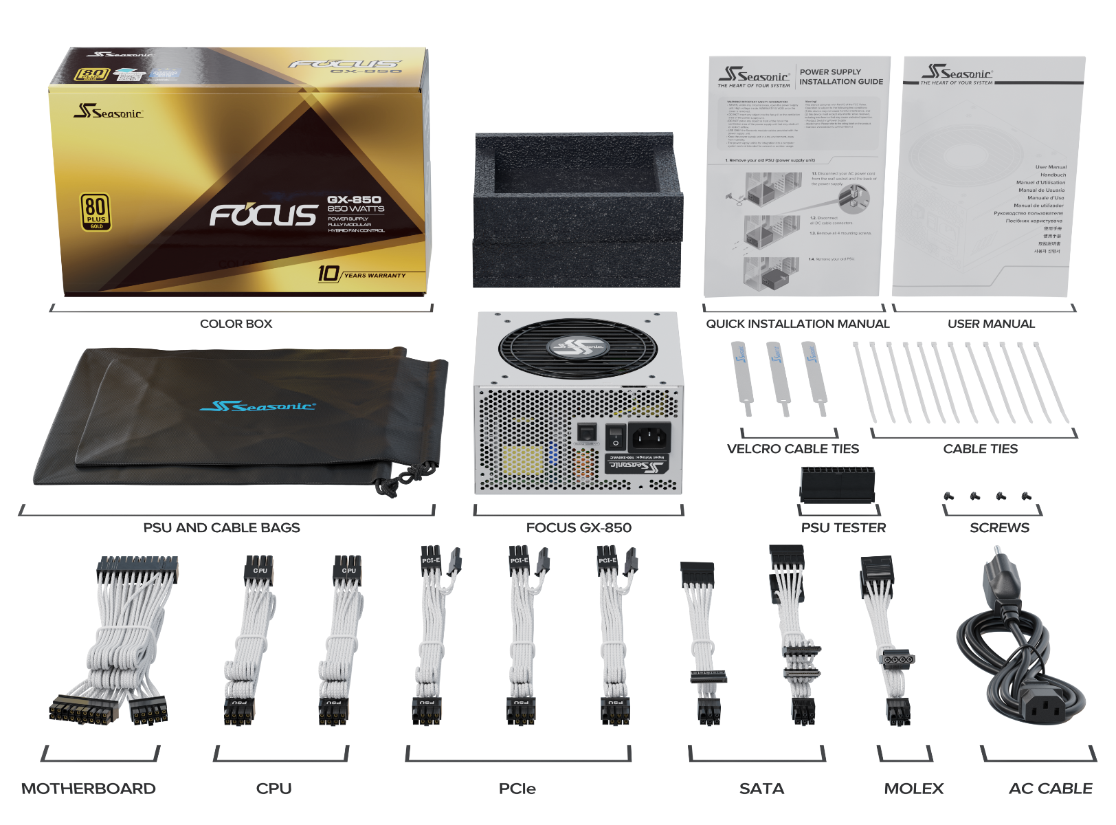 Seasonic FOCUS GX-850 White 850W ATX 3.0 Gold Modular PSU 9