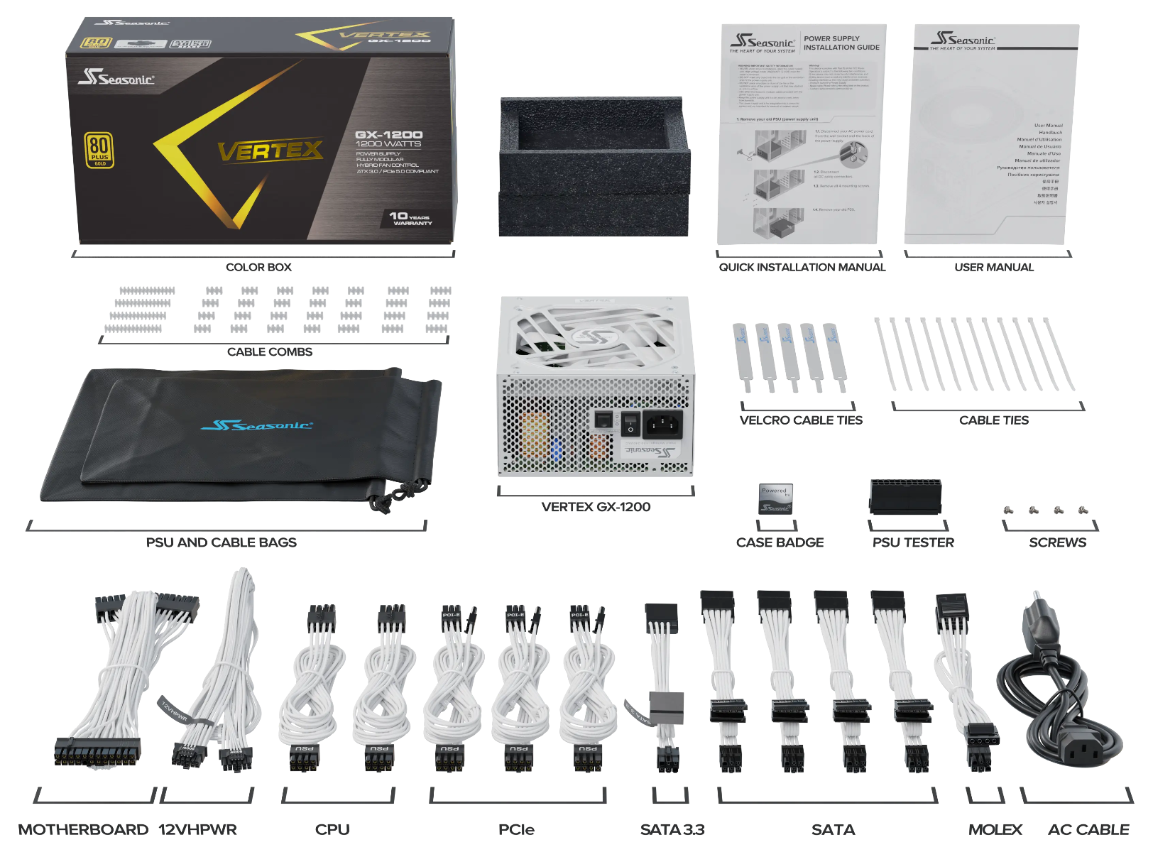 Seasonic VERTEX GX-1200 White 1200W ATX 3.0 Gold Modular PSU 10