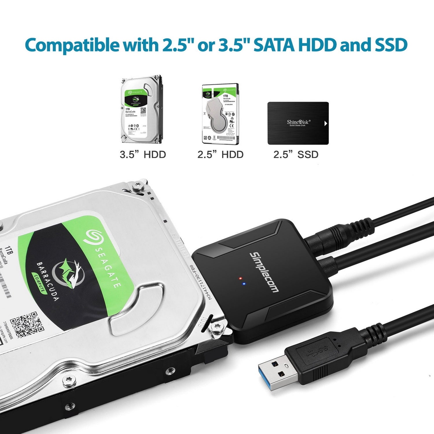 Simplecom SA236 USB 3.0 to SATA Adapter Cable Converter with Power Supply for 2.5" & 3.5" HDD SSD 4