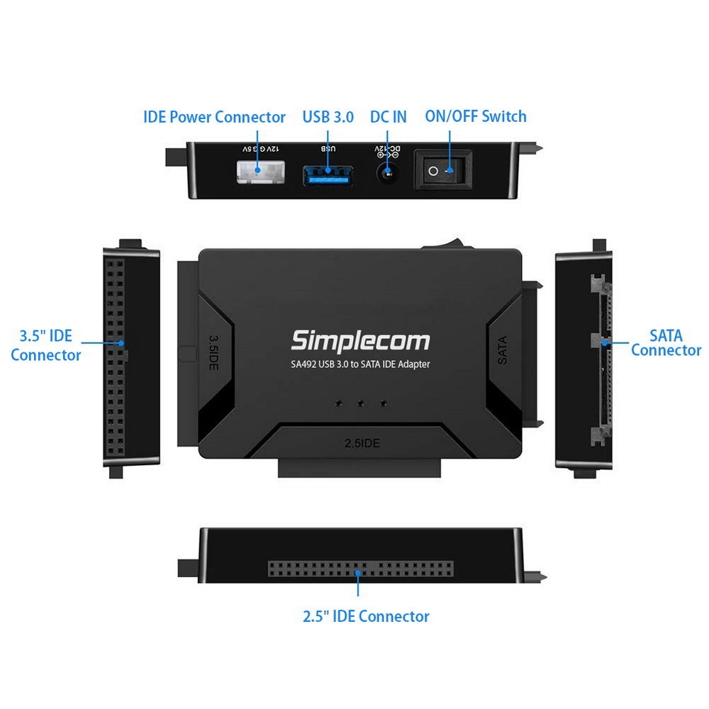 Simplecom SA492 USB 3.0 to 2.5/3.5/5.25 inch SATA IDE Adapter with Power Supply 3