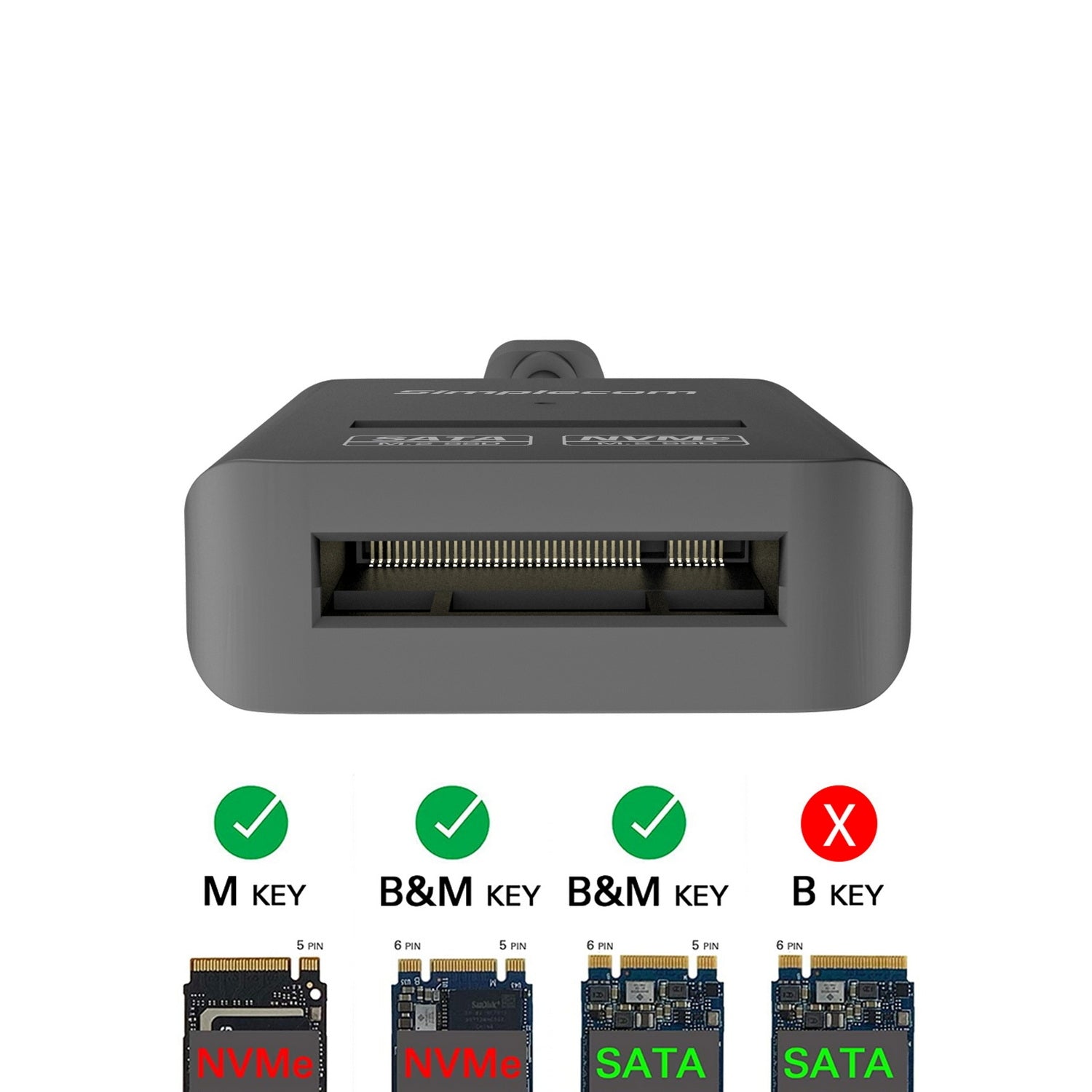Simplecom SA506 NVMe / SATA Dual Protocol M.2 SSD to USB-C Adapter Converter USB 3.2 Gen 2 10Gbps 3