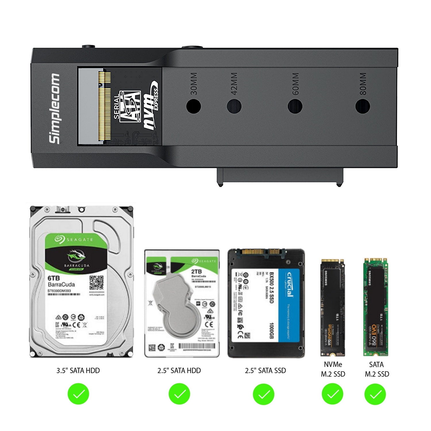 Simplecom SA536 USB to M.2 and SATA 2-IN-1 Adapter for 2.5"/3.5" HDD & NVMe/SATA M.2 SSD with Power Supply USB 3.2 Gen2 10Gbps 5