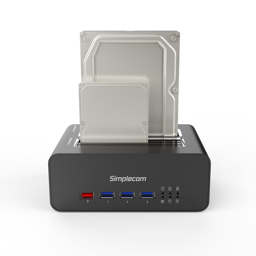 Simplecom SD352 USB 3.0 to Dual SATA Aluminium Docking Station with 3-Port Hub and 1 Port 2.1A USB Charger 5