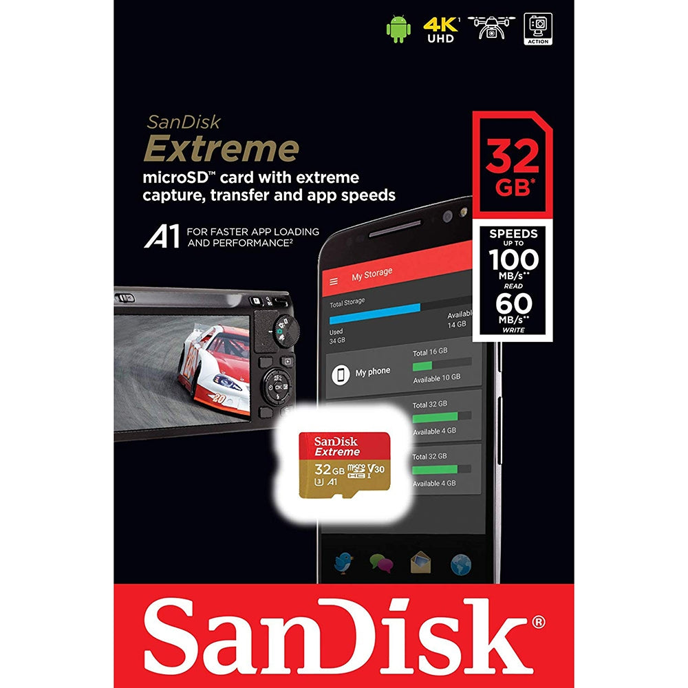 SANDISK SDSQXAF-032G-GN6MN 32GB MICRO SDHC EXTREME A1 V30, UHS-I/ U3, 100MB/s ,NO  SD ADAPTER 3