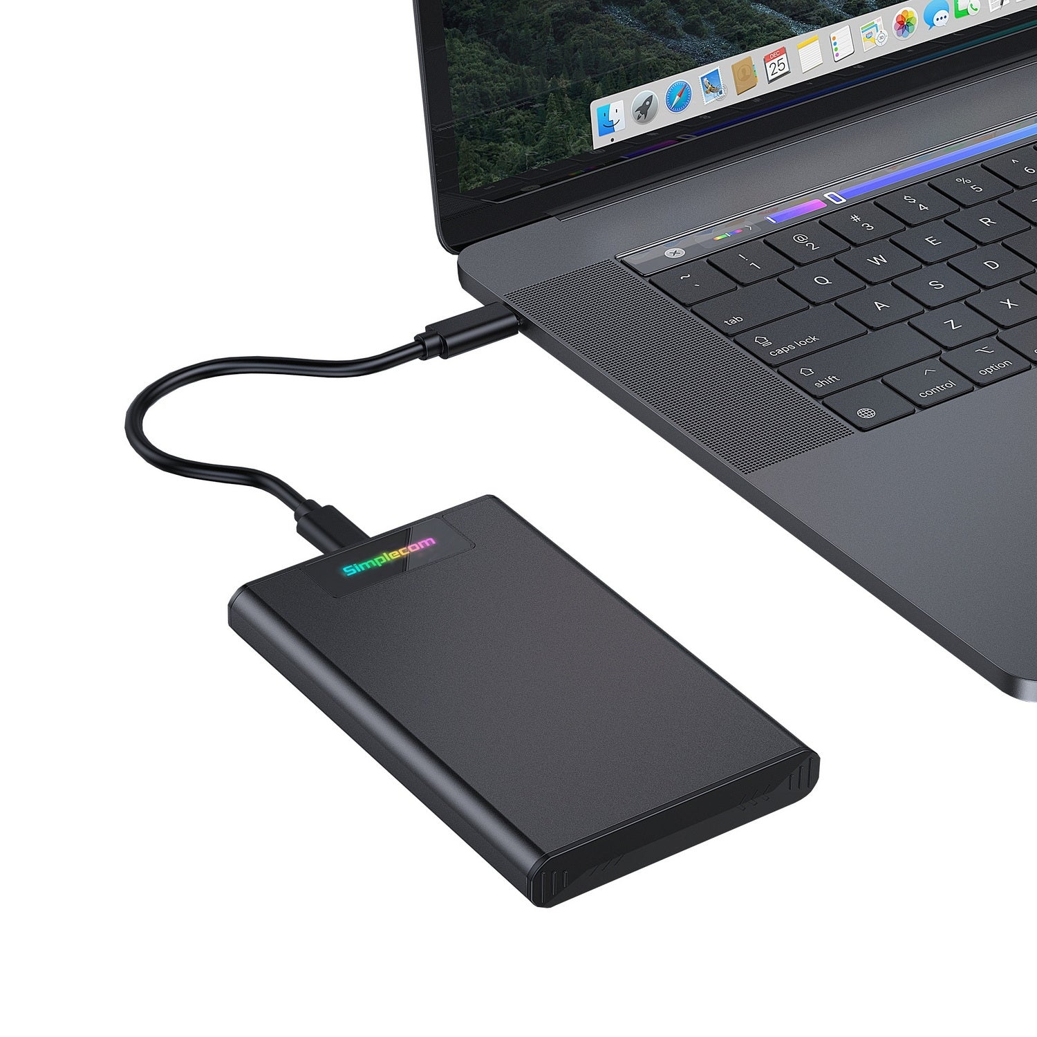 Simplecom SE239 Tool-free 2.5" SATA HDD SSD to USB-C Enclosure with RGB Lights USB 3.2 Gen 2 5