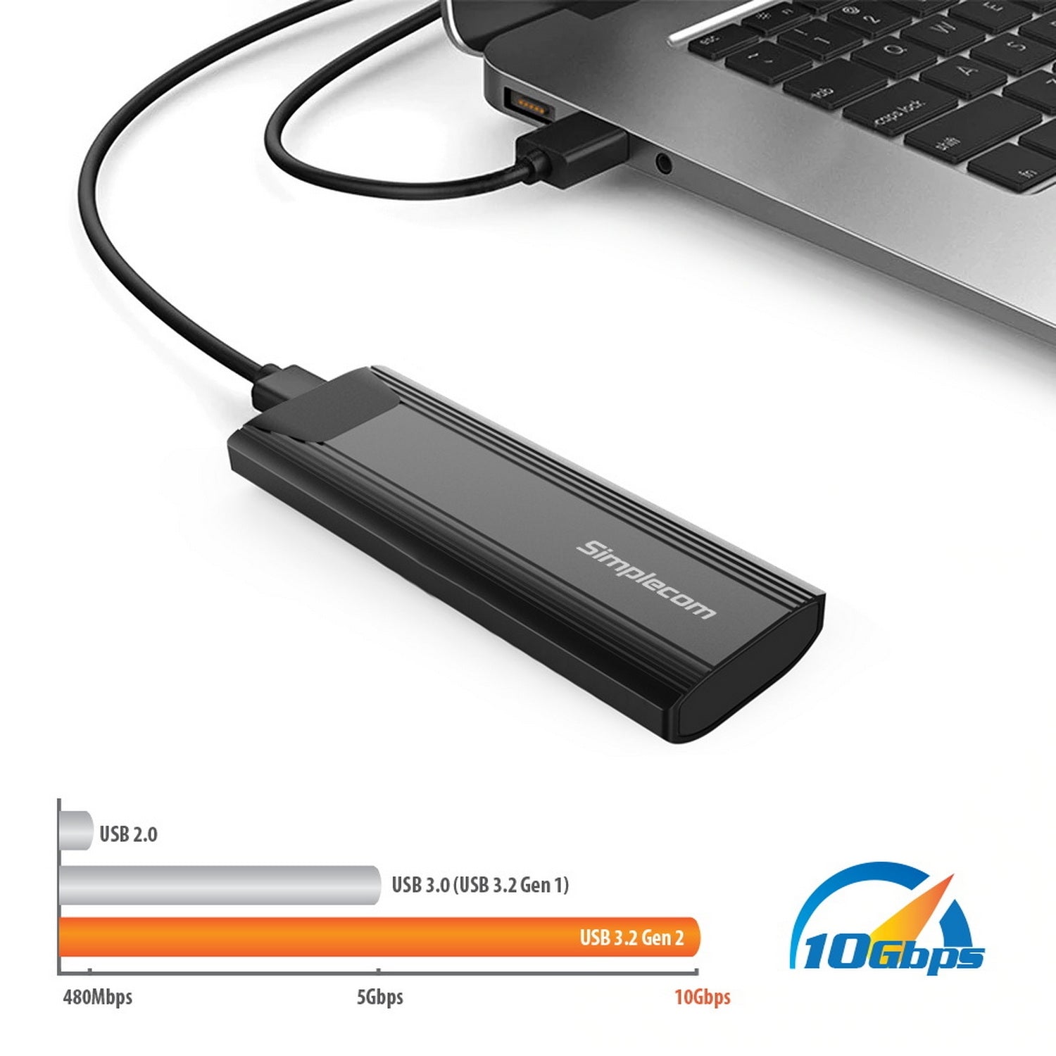 Simplecom SE504v2 NVMe / SATA Dual Protocol M.2 SSD USB-C Enclosure Tool-Free USB 3.2 Gen 2 10Gbps 5