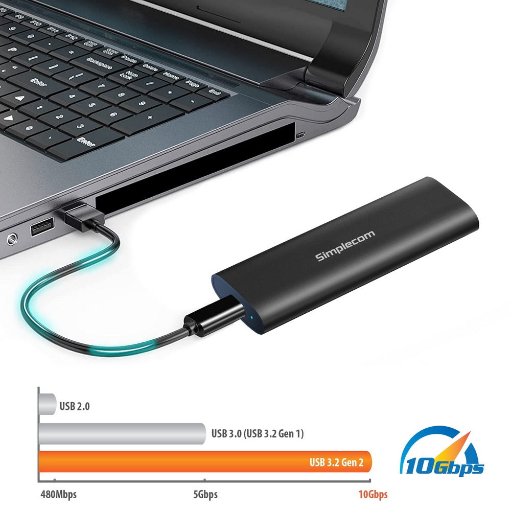 Simplecom SE516 NVMe / SATA Dual Protocol M.2 SSD Tool-Free USB-C Enclosure USB 3.2 Gen 2 10Gbps 4