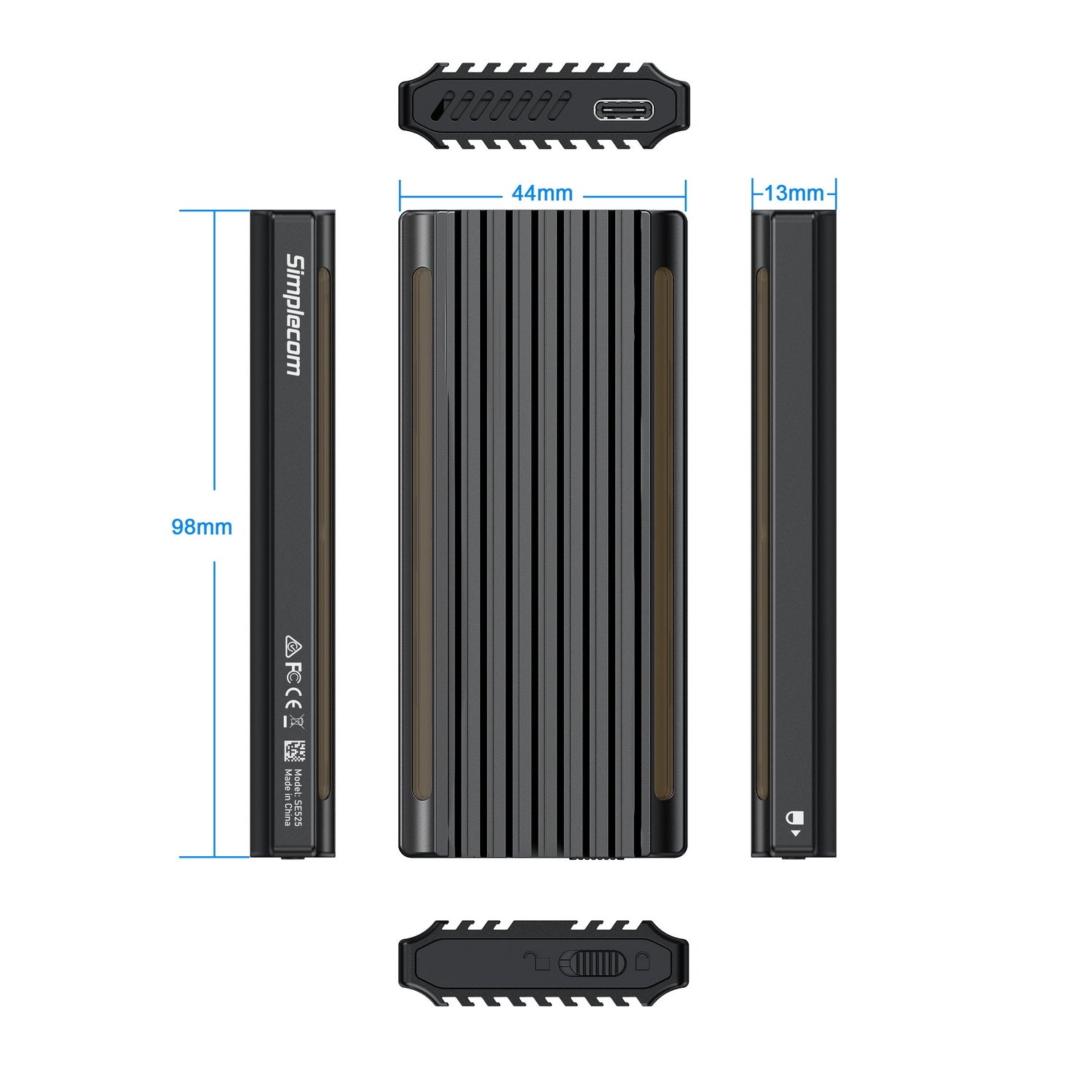 Simplecom SE525 NVMe / SATA M.2 SSD USB-C Enclosure with RGB Light USB 3.2 Gen 2 10Gbps 4