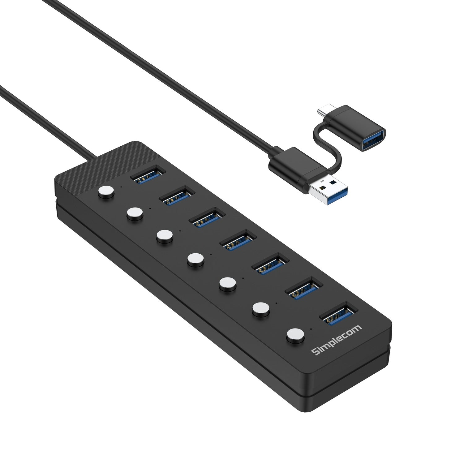 Simplecom CH375C USB-A and USB-C to 7-Port USB 3.0 Hub 5Gbps Individual Switches and Power Adapter 4