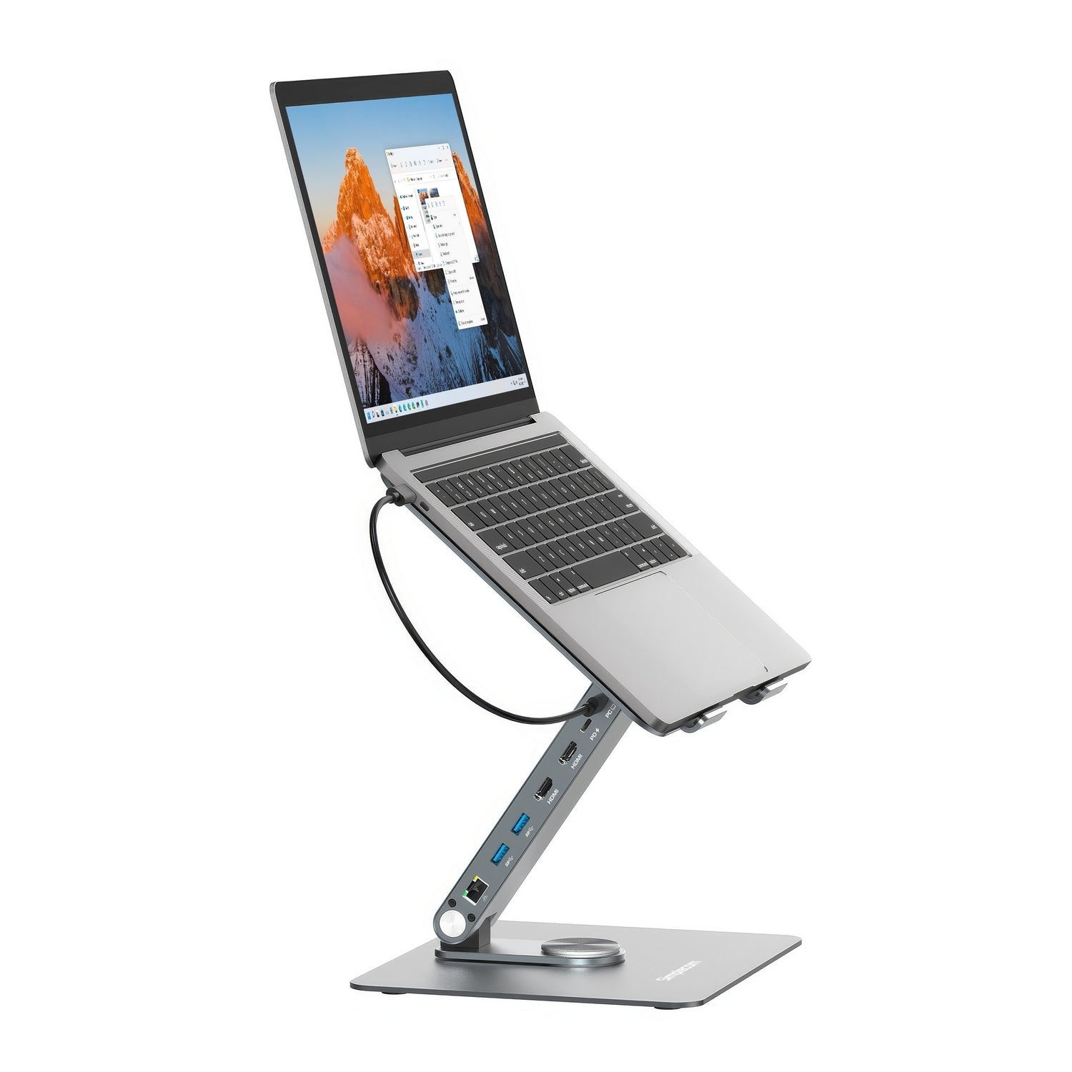 Simplecom CHT660 Adjustable Aluminium Laptop Stand with 6-Port USB-C Docking Station Dual 4K HDMI Display 3