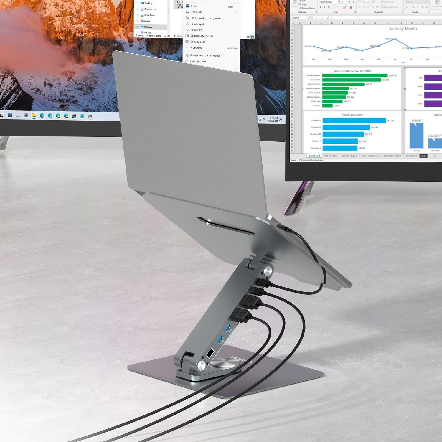 Simplecom CHT660 Adjustable Aluminium Laptop Stand with 6-Port USB-C Docking Station Dual 4K HDMI Display 6