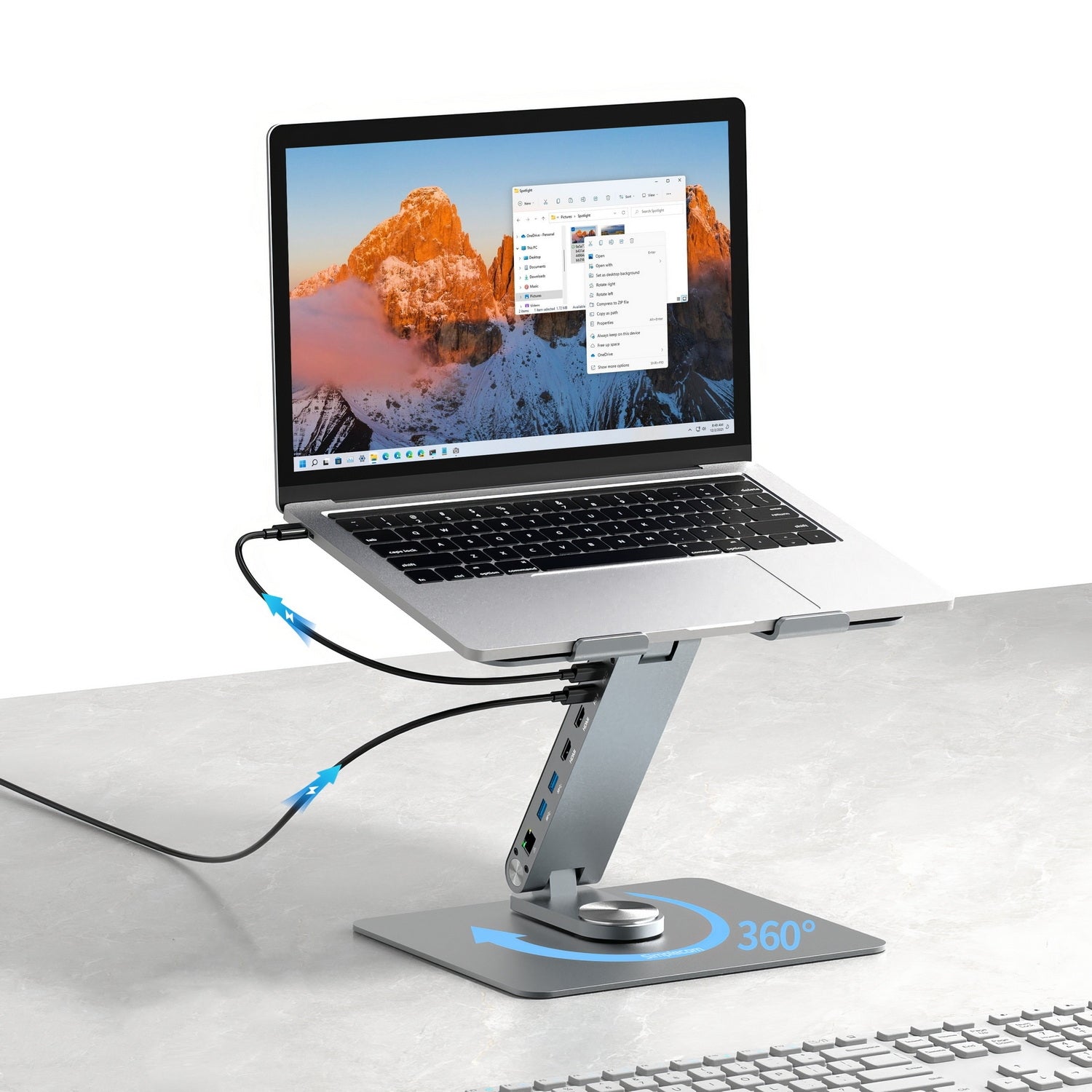 Simplecom CHT660 Adjustable Aluminium Laptop Stand with 6-Port USB-C Docking Station Dual 4K HDMI Display 7