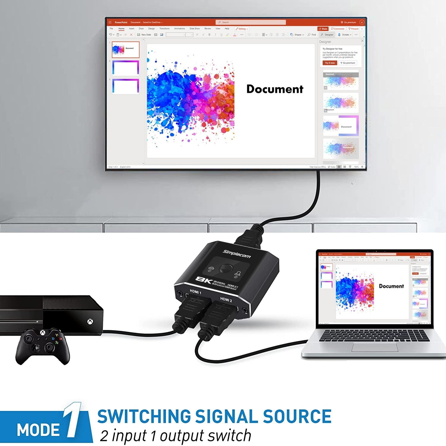 Simplecom CM302v2 Bi-Directional 2 Way HDMI 2.1 Switch Selector 8K@60Hz 5