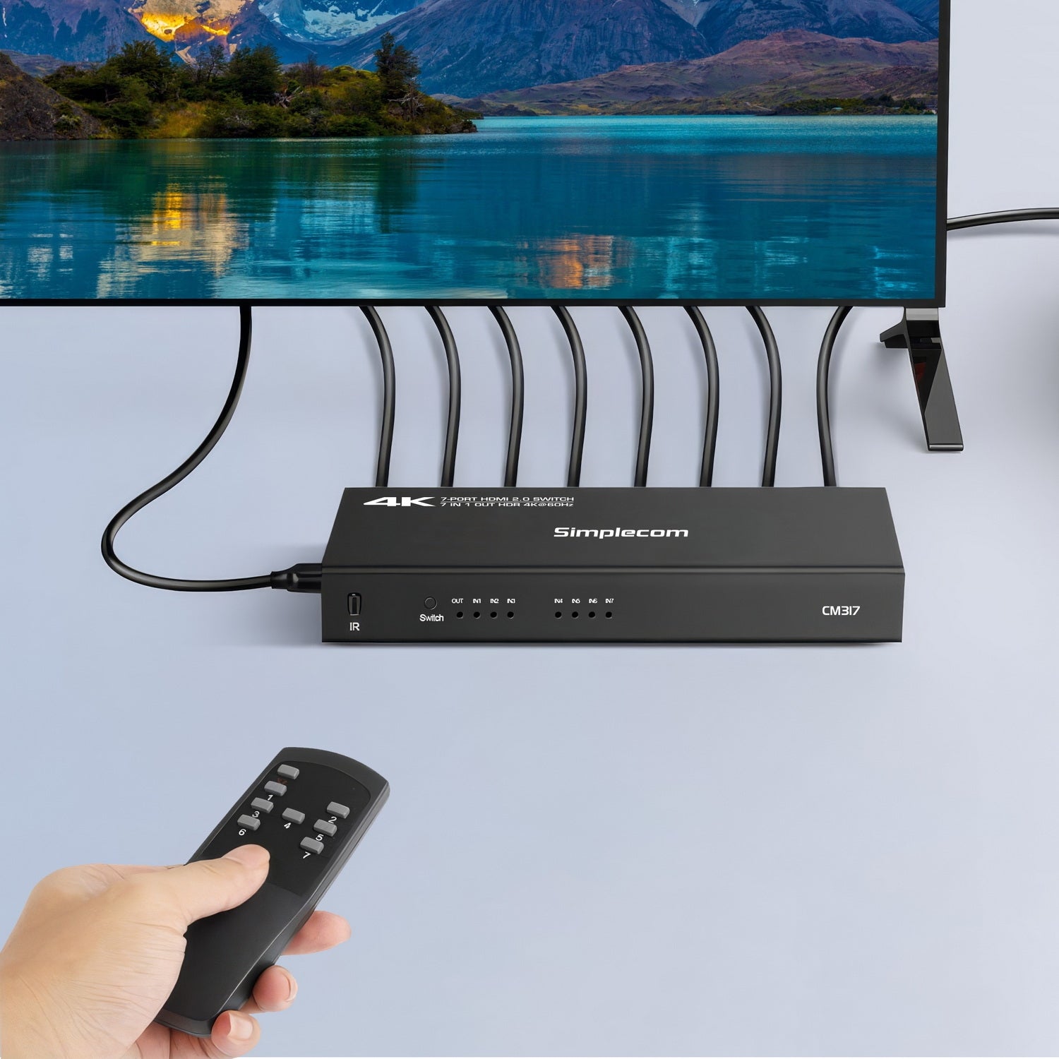 Simplecom CM317 7-Port HDMI 2.0 Switch with Remote 7 IN 1 OUT Splitter HDCP 2.2 4K@60Hz 4