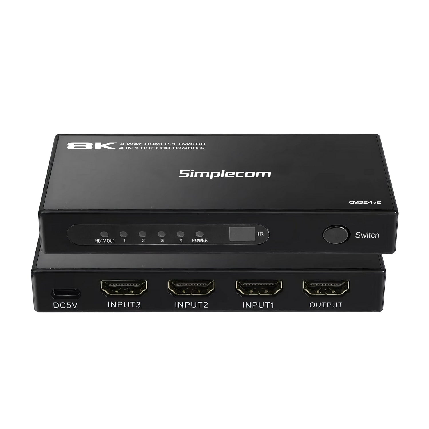 Simplecom CM324v2 4-Port HDMI 2.1 Switch with Remote 4 IN 1 OUT Splitter HDCP 2.3 8K@60Hz 3