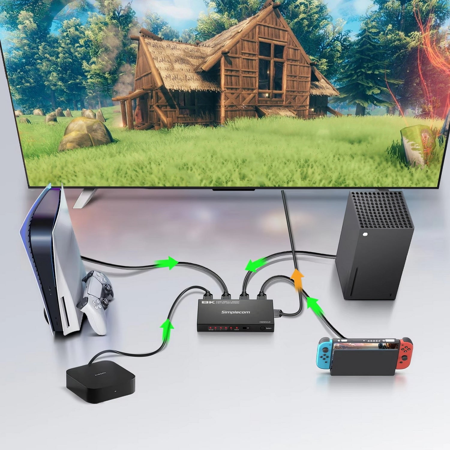 Simplecom CM324v2 4-Port HDMI 2.1 Switch with Remote 4 IN 1 OUT Splitter HDCP 2.3 8K@60Hz 4
