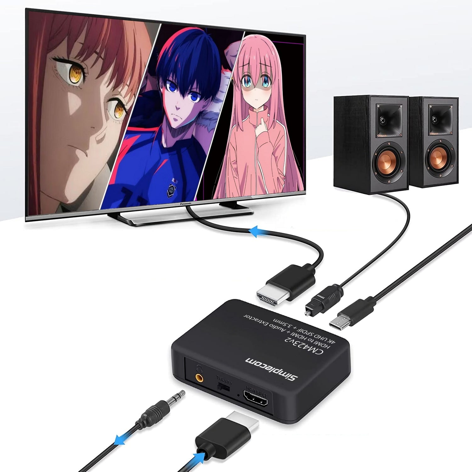 Simplecom CM423v3 HDMI 2.0 Audio Extractor Optical SPDIF + 3.5mm Stereo with ARC 4K@60Hz 4