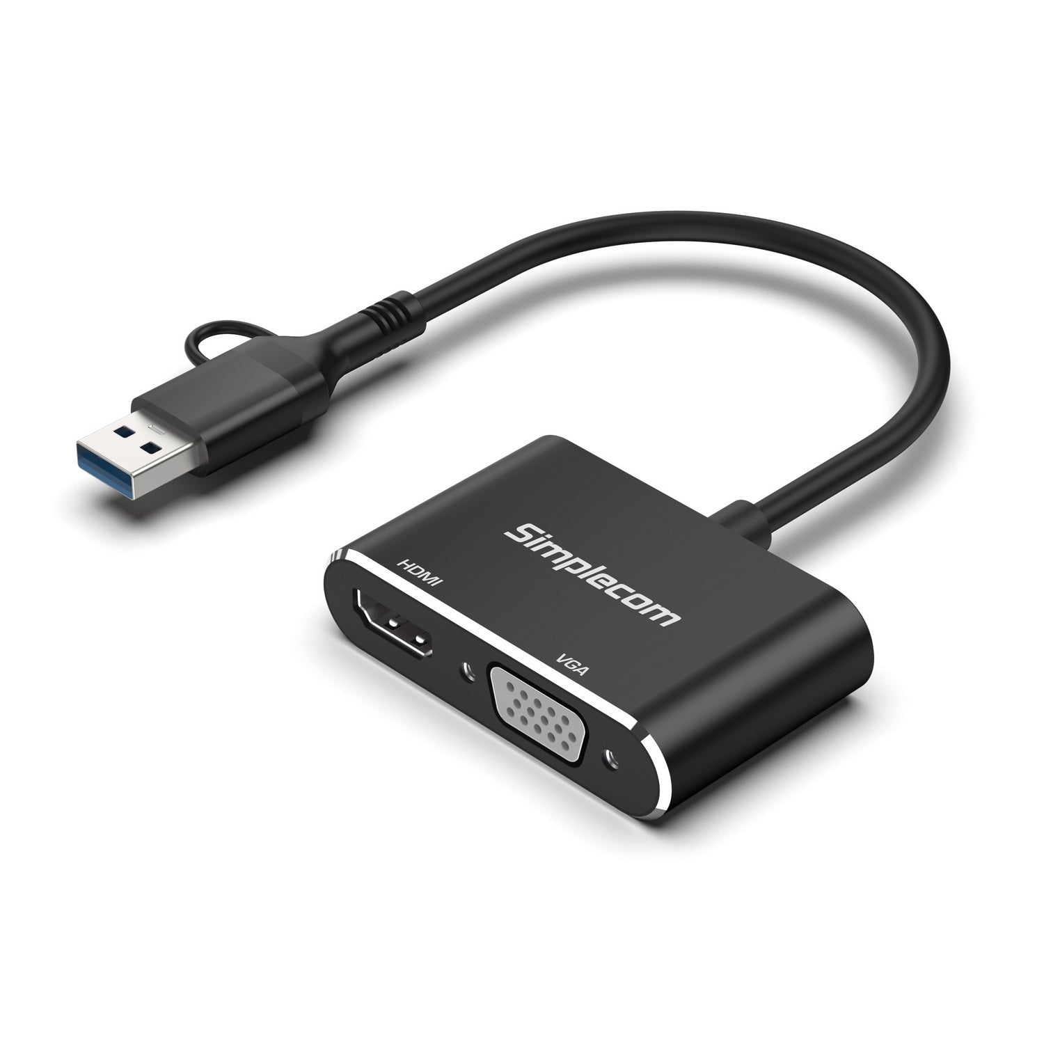 Simplecom DA326C USB 3.0 and USB-C to HDMI + VGA Video Card Adapter Full HD 1080p 3