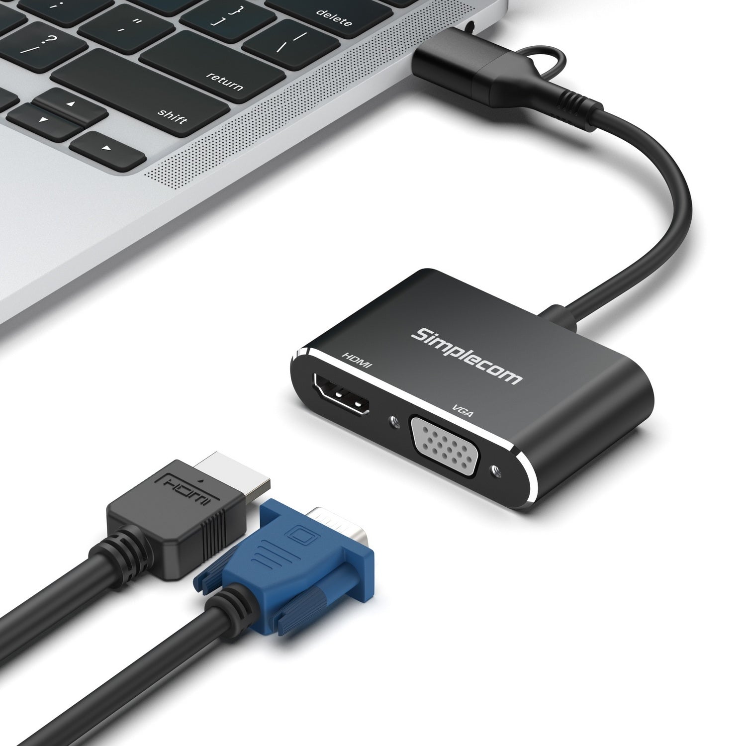 Simplecom DA326C USB 3.0 and USB-C to HDMI + VGA Video Card Adapter Full HD 1080p 4