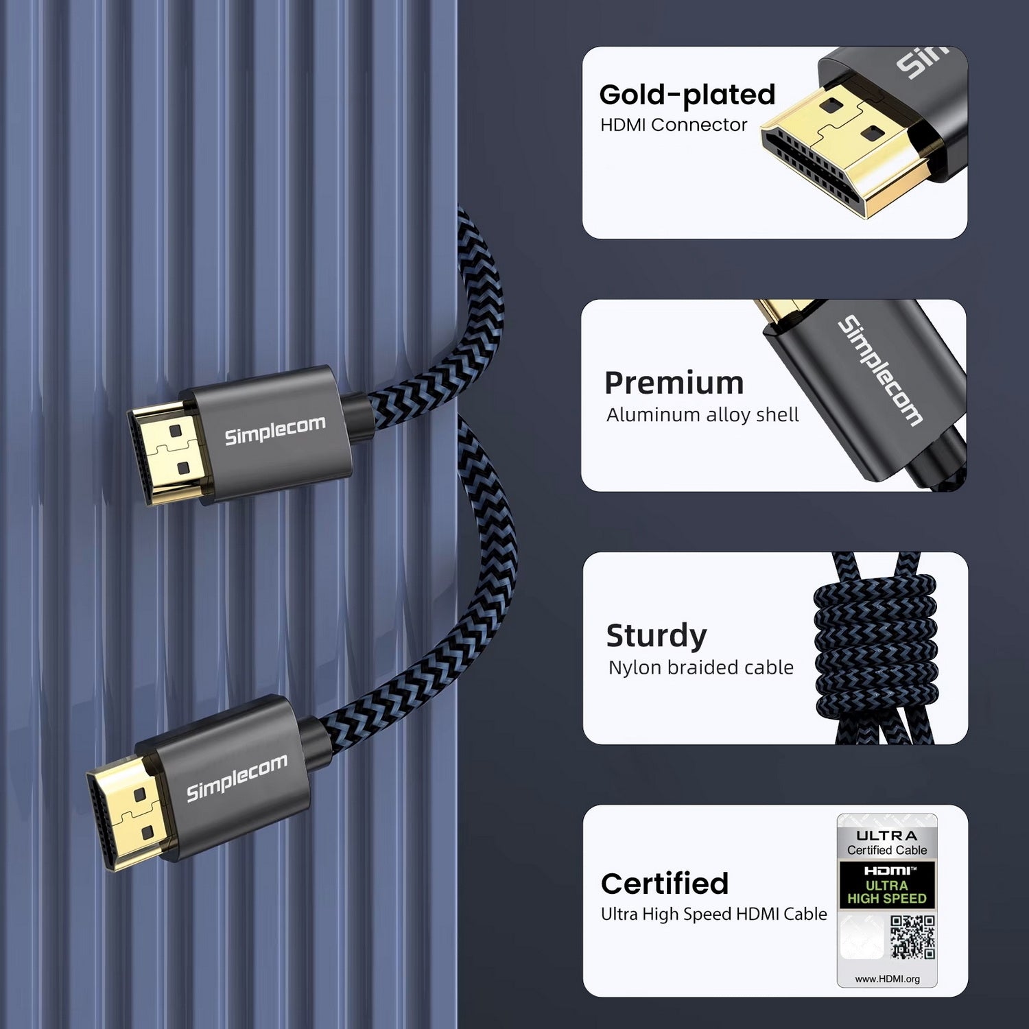 Simplecom SBT002 Ultra High Speed HDMI 2.1 Cable Nylon Braided 48Gbps 8K@60Hz 5