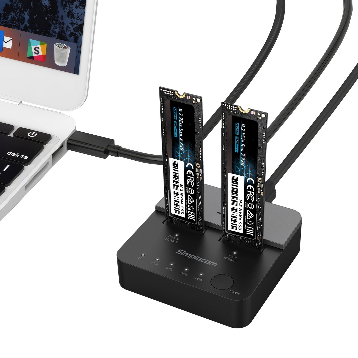Simplecom SD550v2 USB 3.2 Gen2x2 to Dual Bay NVMe M.2 SSD Docking Station Duplicator Offline Clone 5