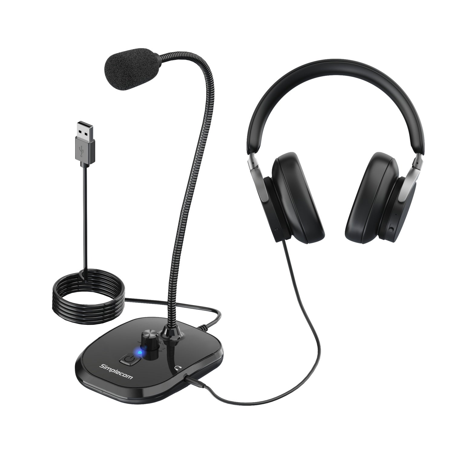 Simplecom UM360 Plug and Play USB Desktop Microphone with Headphone Jack 3