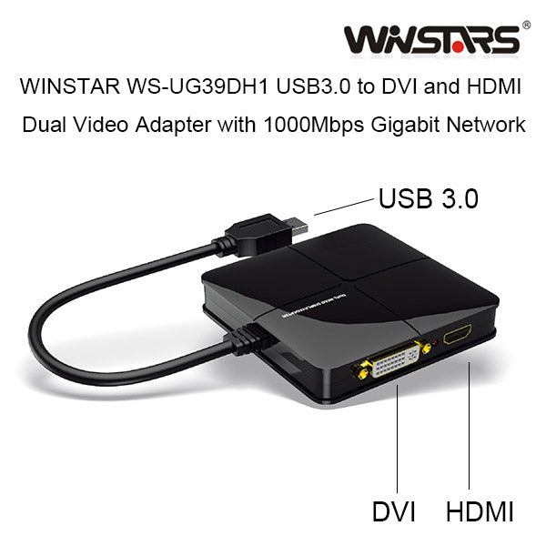 Winstars USB 3.0 Dual Head Display with Gigabit Ethernet Adapter (WS-UG39DH1) 3