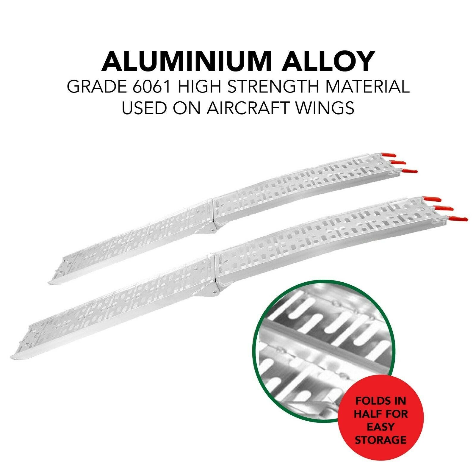 D2U Aluminum Folding Loading Ramps, 680kg Capacity - Heavy-Duty for ATVs, Motorcycles, Ride-On Lawnmowers - Foldable Design, Dual-Welded Joints, Rubber Tips, and Corrosion-Resistant Alloy 7