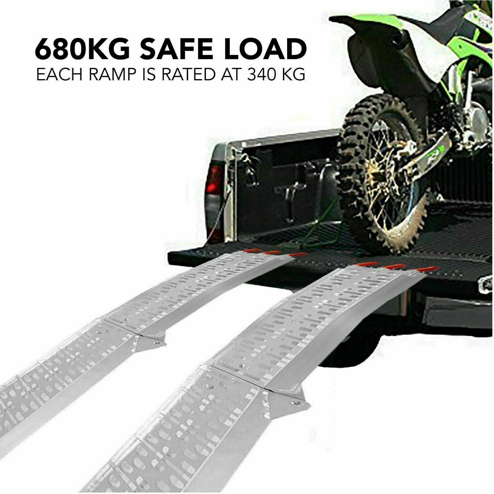 D2U Aluminum Folding Loading Ramps, 680kg Capacity - Heavy-Duty for ATVs, Motorcycles, Ride-On Lawnmowers - Foldable Design, Dual-Welded Joints, Rubber Tips, and Corrosion-Resistant Alloy 9