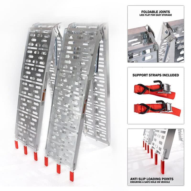 SINGLE Aluminium Folding Ramp with Support Strap, Load ATV Cycles, Motorcycles 680KG 8
